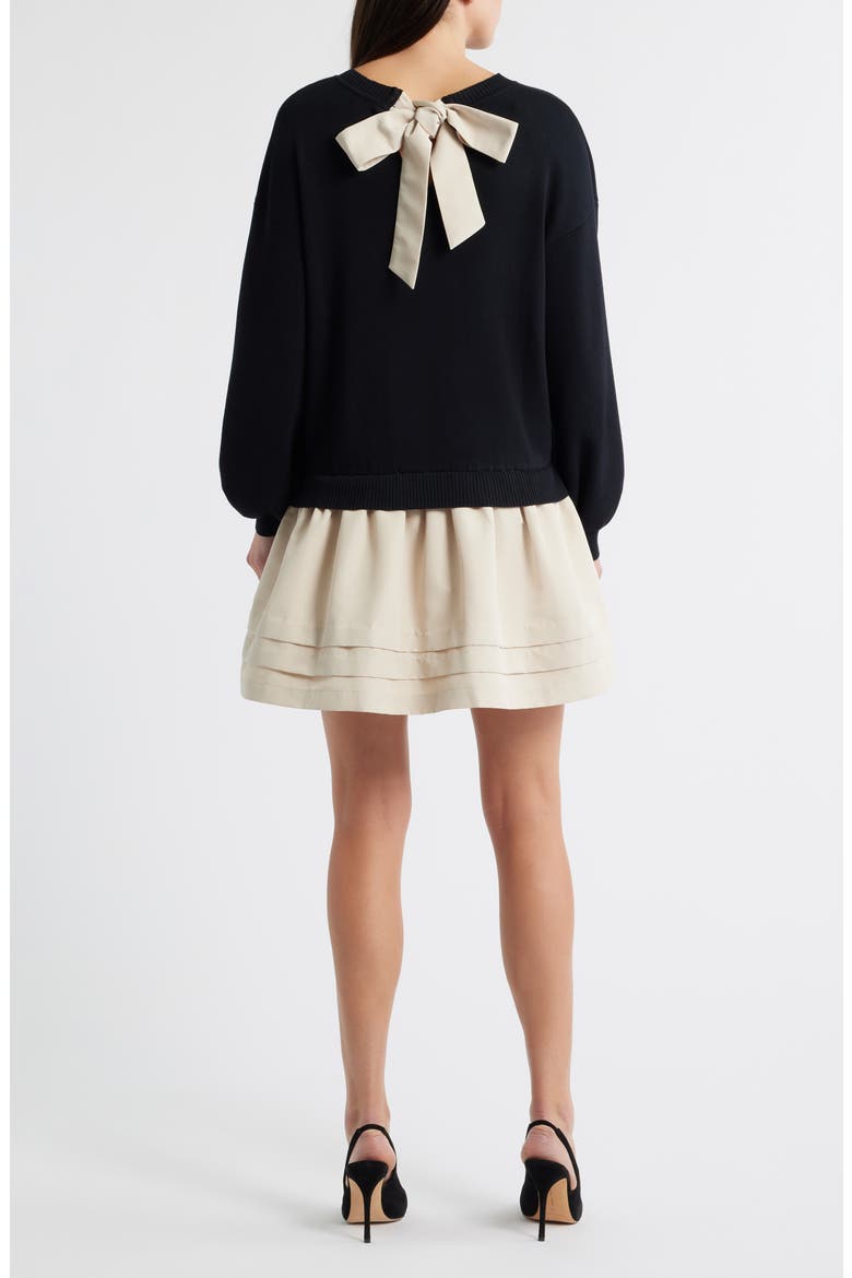 Long Sleeve Twofer Sweater Dress, Alternate, color, BLACK/ CREAM