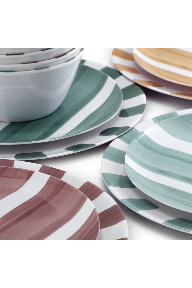Cottage Stripes 12 Piece Melamine Dinnerware Set, Alternate, color, White