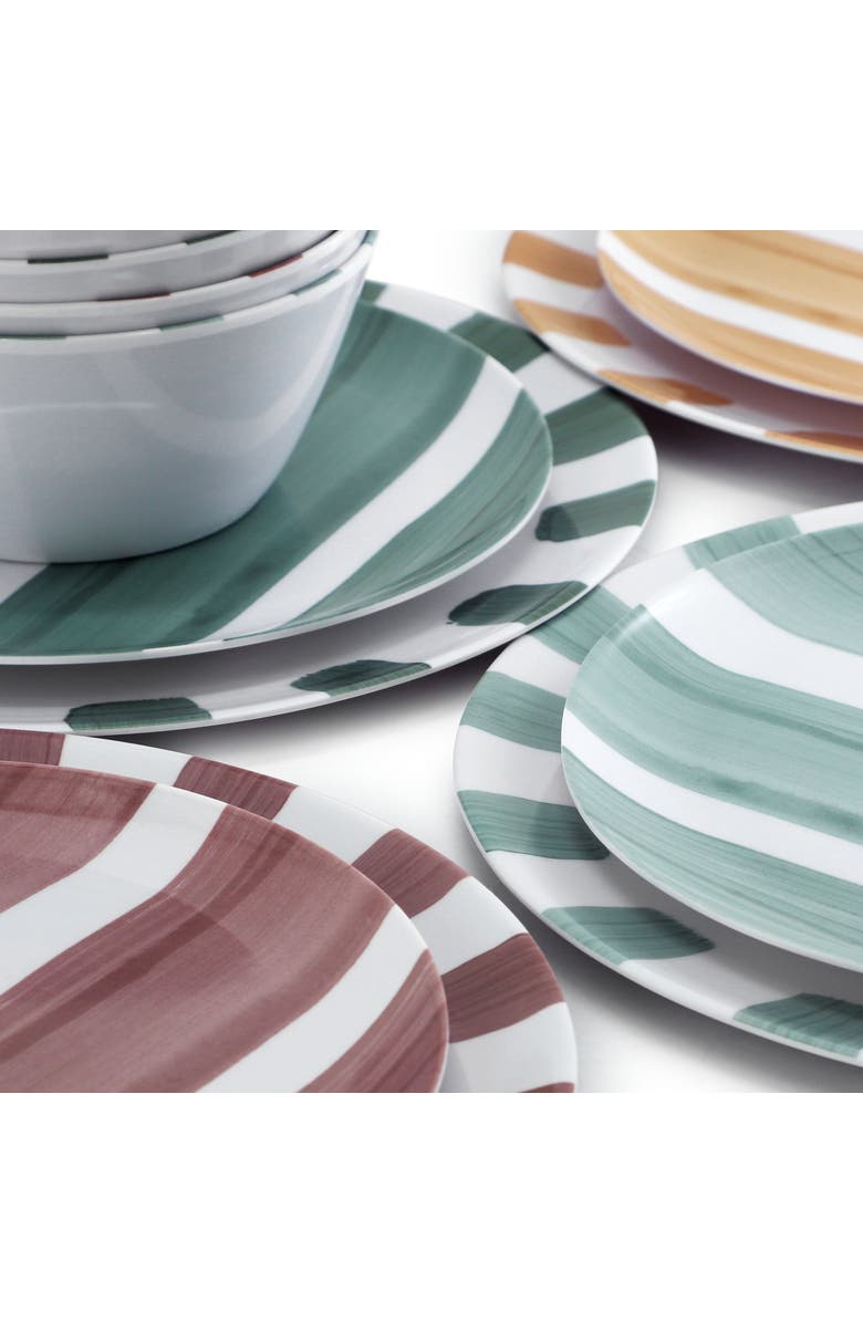 Gibson Home Cottage Stripes 12 Piece Melamine Dinnerware Set, Alternate, color, White