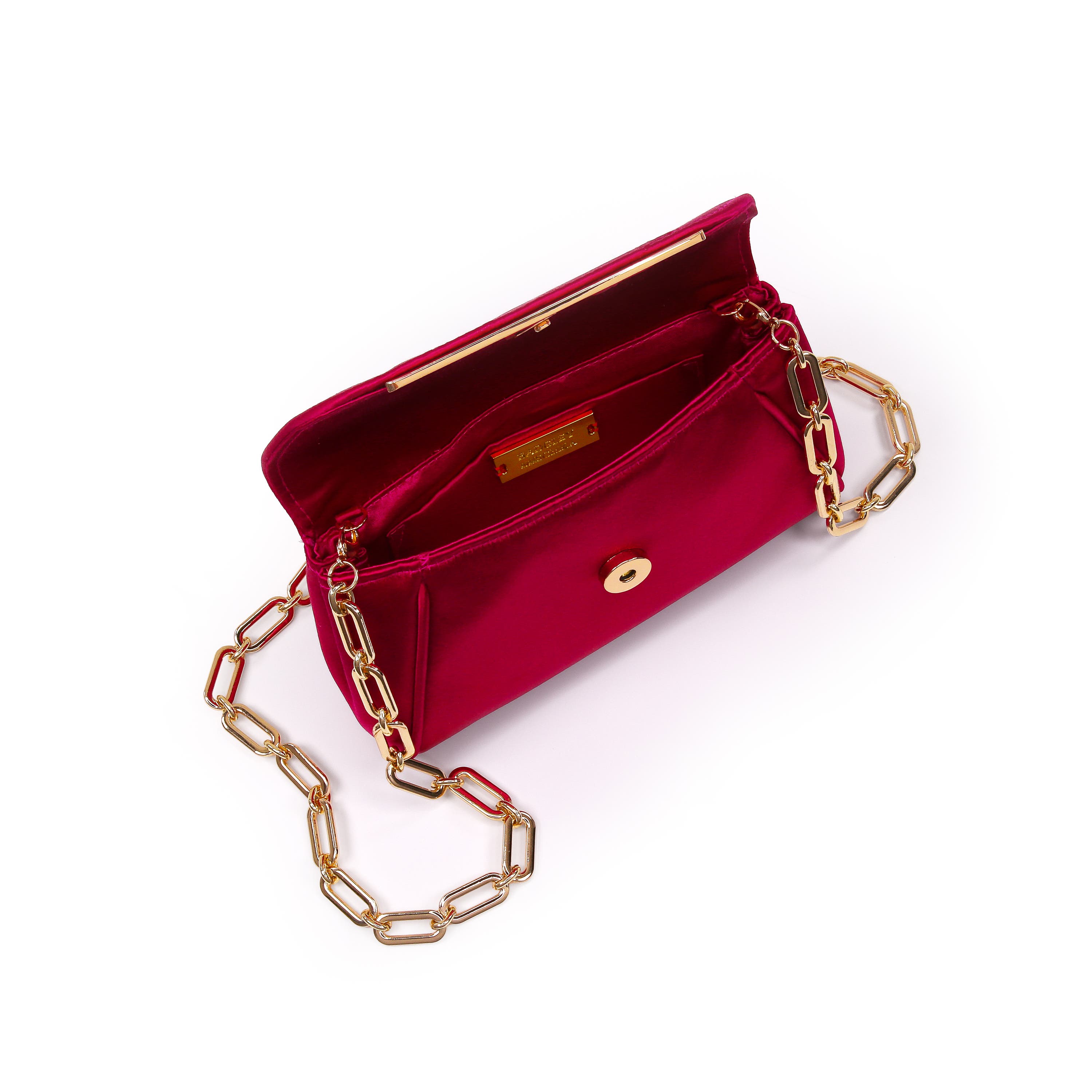 Seraphina Satin Clutch with Crystal Necklace Handslip, Alternate, color, Passion Pink