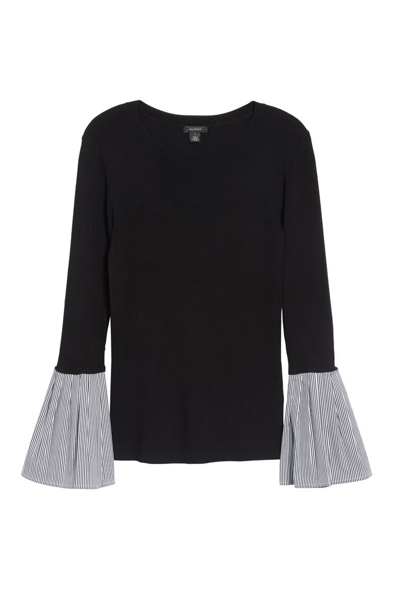 Poplin Bell Cuff Sweater, Alternate, color, BLACK