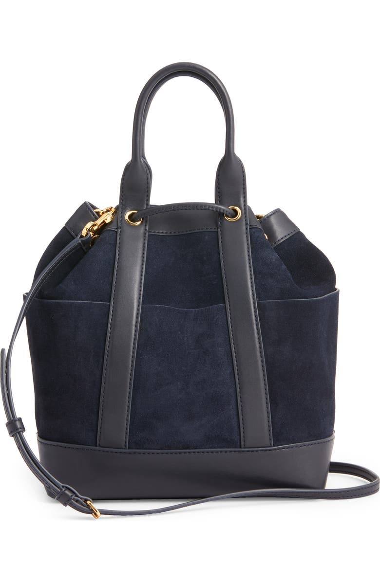 Veronica Beard Goody Suede & Leather Bucket Bag, Alternate, color, Navy