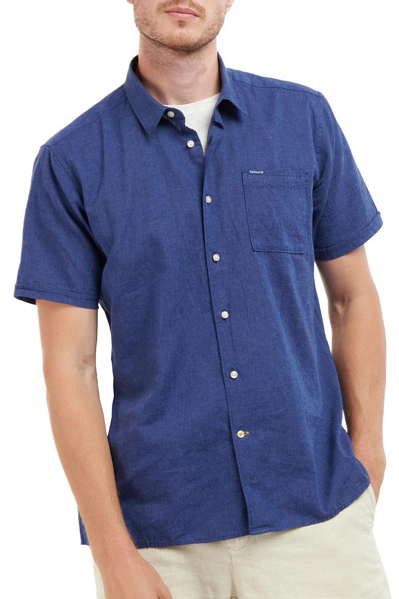 Nelson Linen & Cotton Button-Up Shirt, Main, color, INDIGO