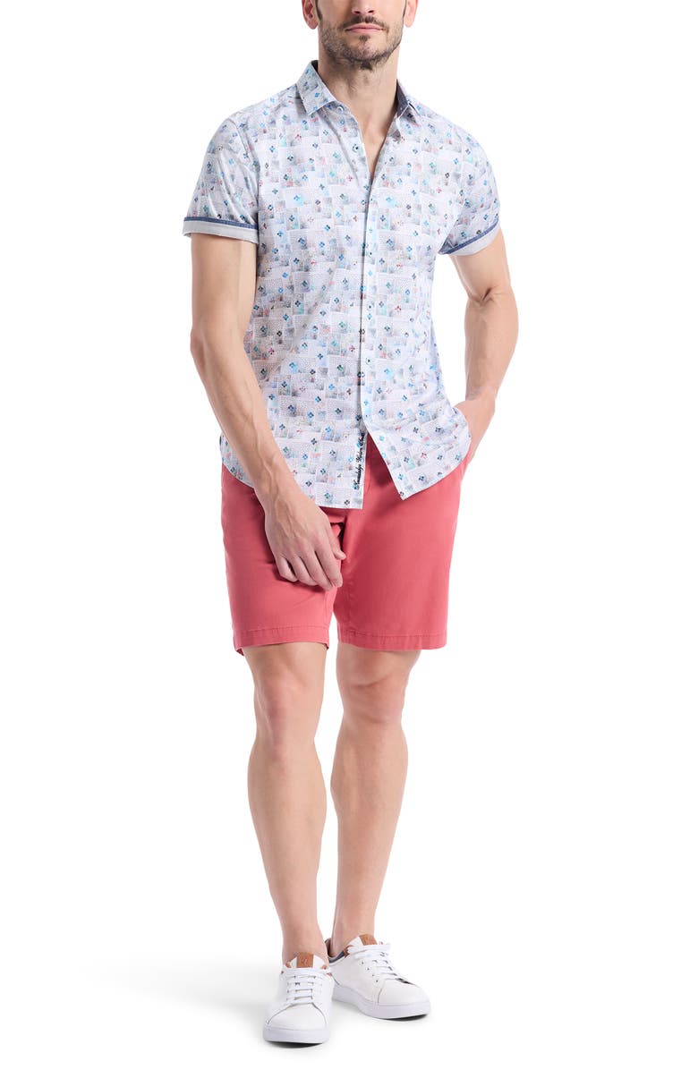 Robert Graham Embarcadero Short Sleeve Stretch Cotton Button-Up Shirt, Alternate, color, Blue Multi