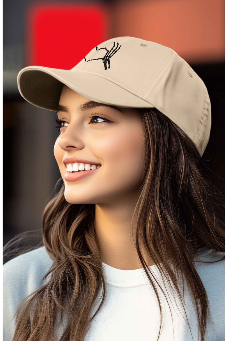 Skeleton Heart Embroidered Dad Hat, Alternate, color, Khaki
