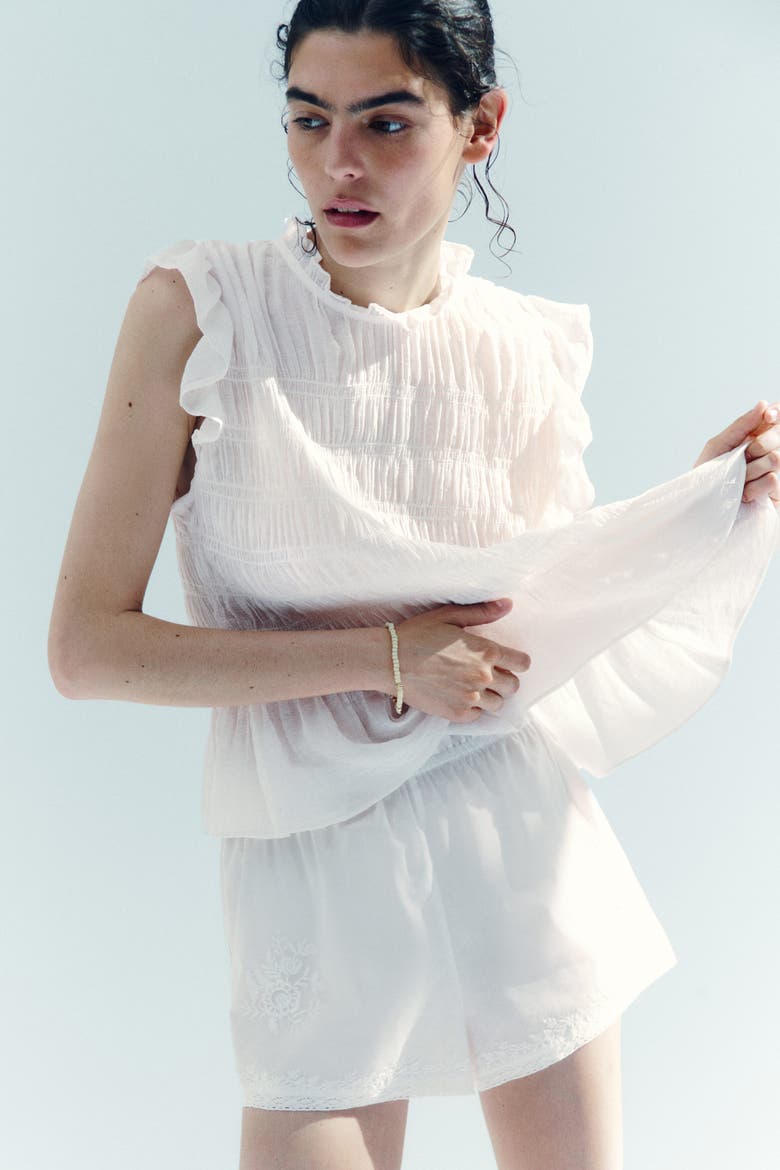 Smocked Peplum Top, Alternate, color, White