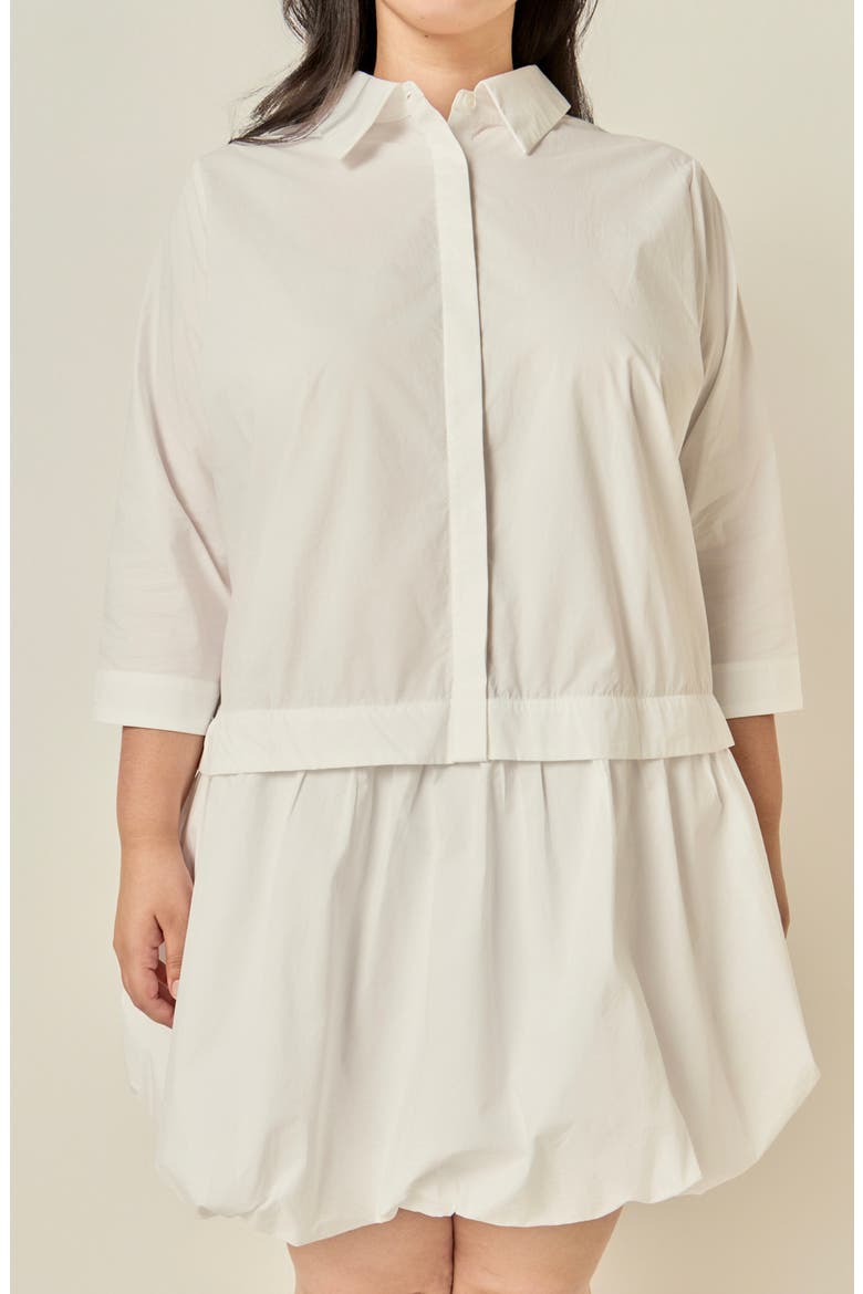 Bubble Hem Cotton Shirtdress, Alternate, color, WHITE