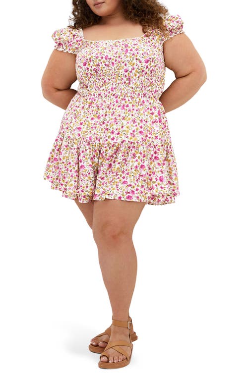 City Chic Floral Print Romper In Pink