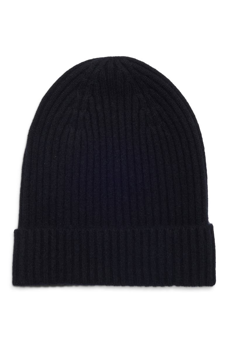 Cashmere Rib Cuff Beanie, Main, color, BLACK ROCK
