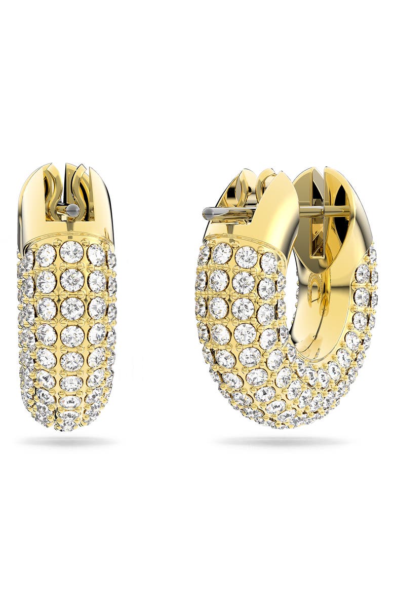 Swarovski Dextera Pavé Hoop Earrings, Main, color, Crystal Gold