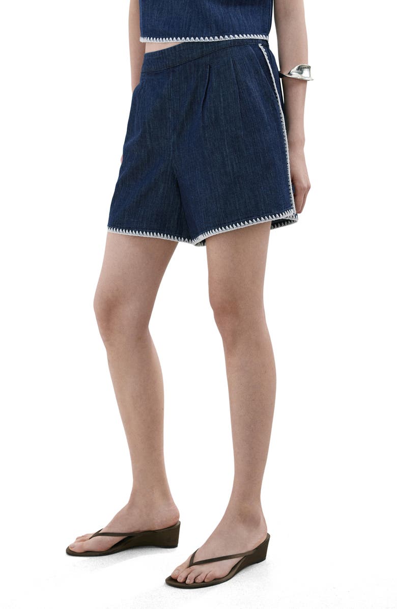 MANGO Pleated Pull-On Denim Shorts, Alternate, color,