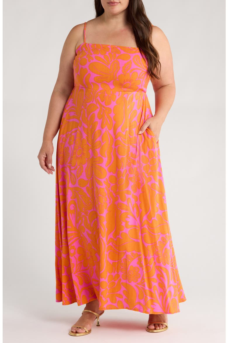 Kaci Floral Vin Smocked Sundress, Main, color, ORANGE/ FUCHSIA