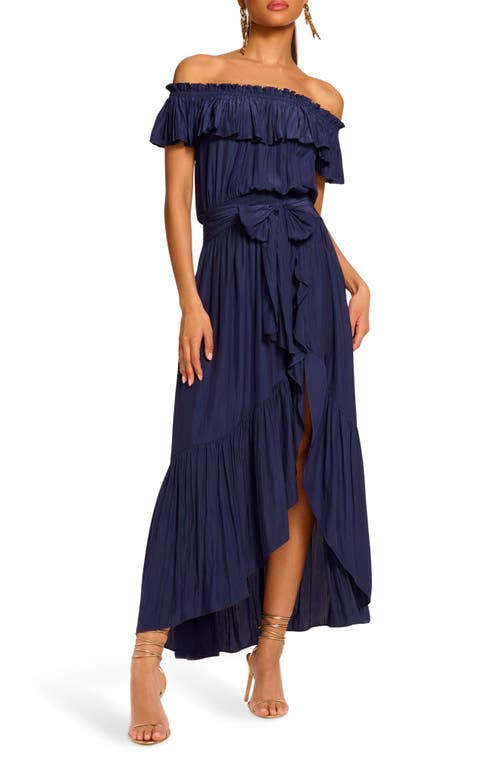 Ramy Brook Gloria Off-the-shoulder Smocked Maxi Dress In Blue