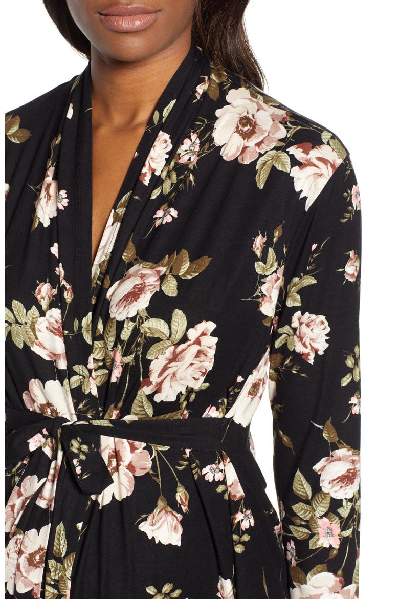 Floral Maternity/Nursing Pajamas, Alternate, color, BLACK