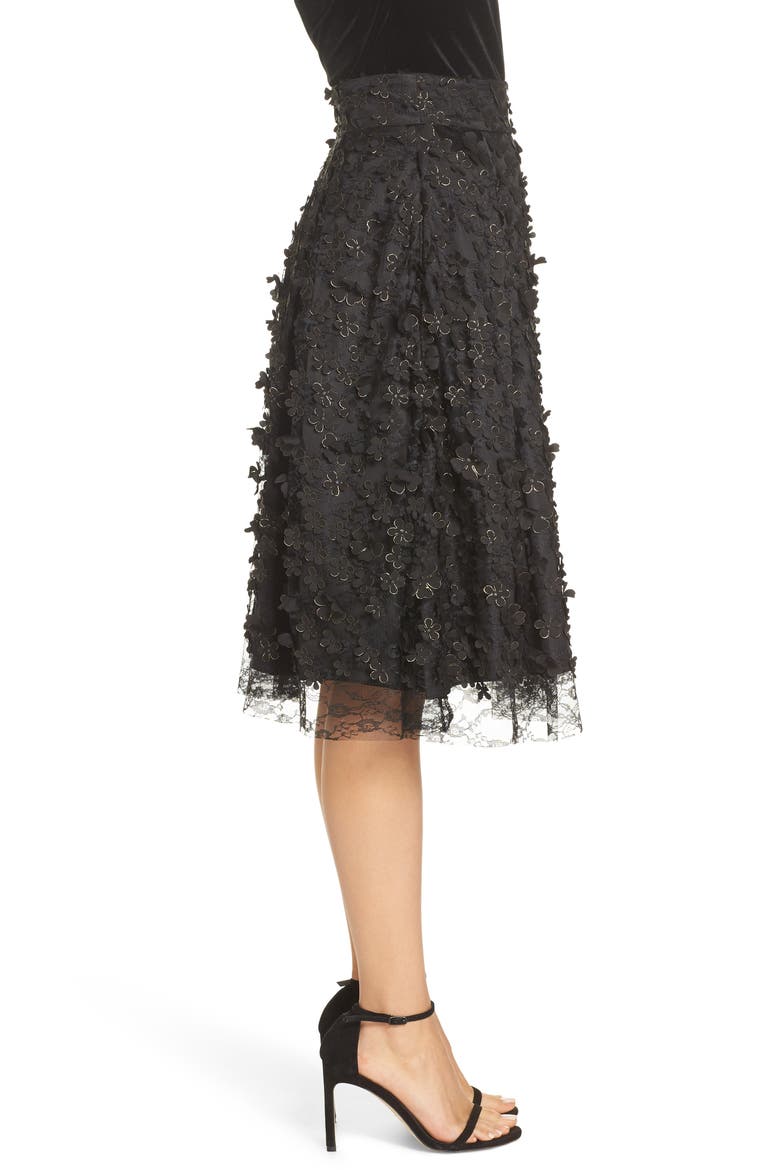 3D Flower Skirt, Alternate, color, BLACK