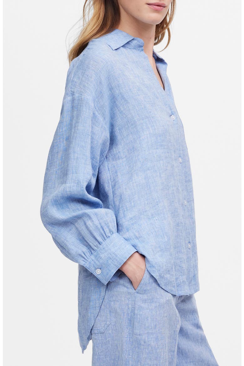 Shirred Linen Button-Up Shirt, Alternate, color, SUNFADED BLUE