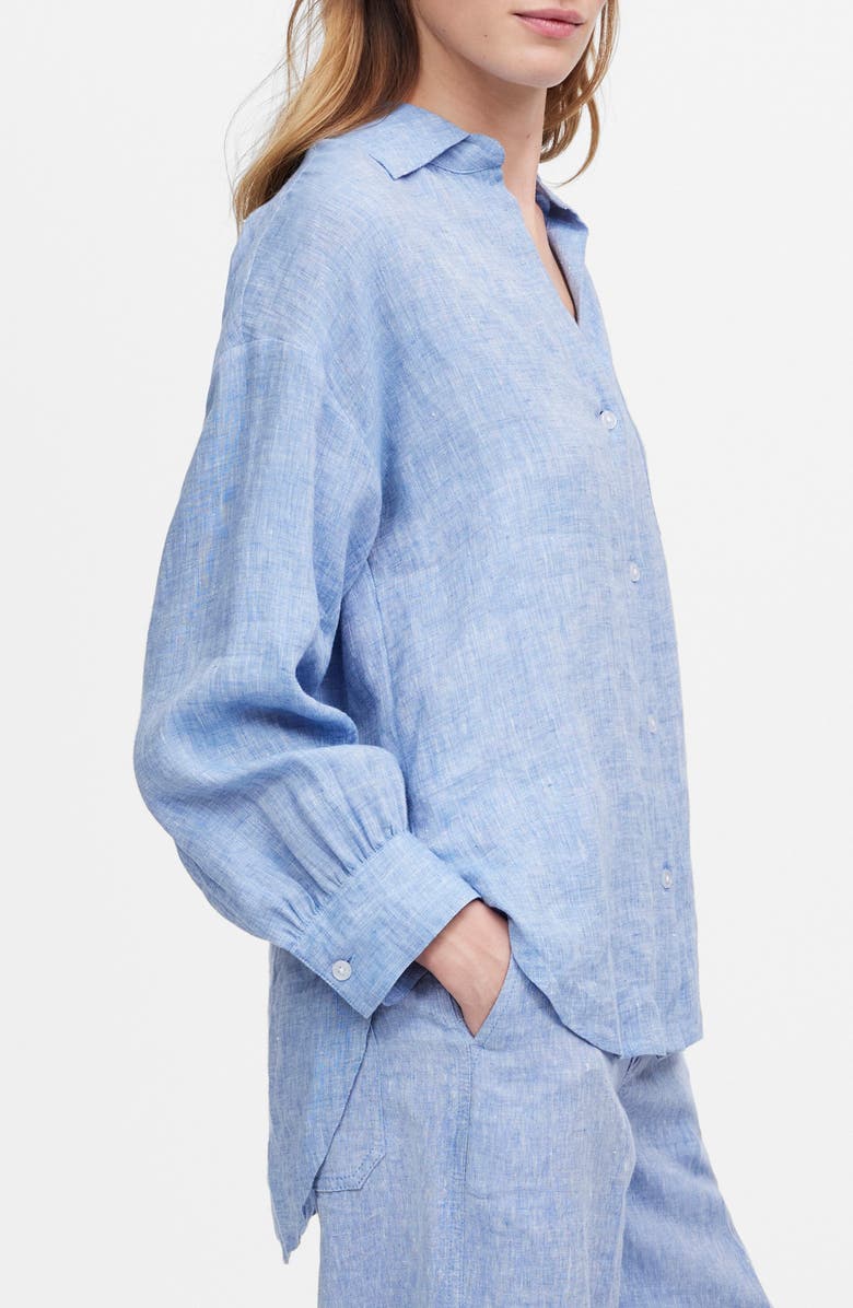 Madewell Shirred Linen Button-Up Shirt, Alternate, color, Sunfaded Blue