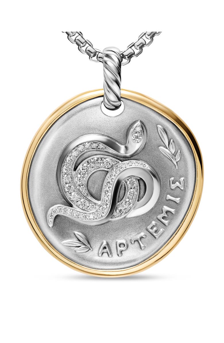 David Yurman Medallion Amulet Sterling Silver with 14K Yellow Gold and Diamonds, 29.5mm, Alternate, color, Silver Pave Artemis