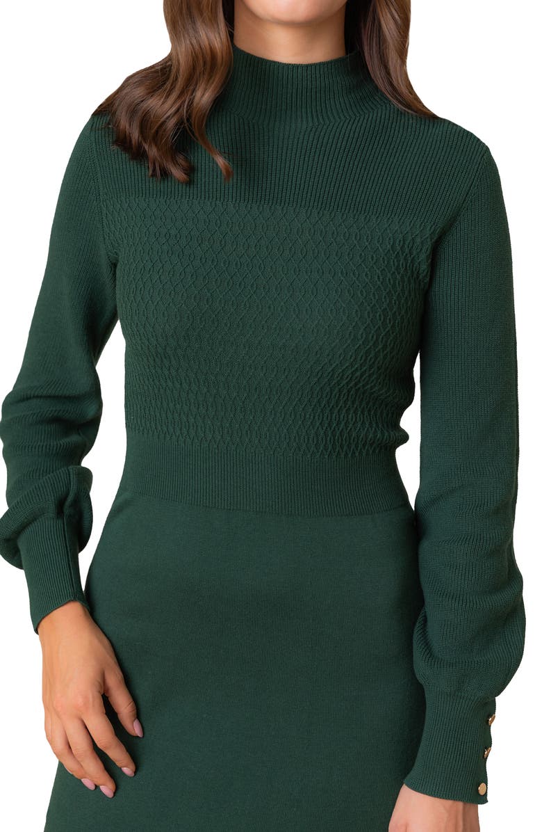 Hope & Henry Organic Mock Neck Bodice Stitch Sweater Dress, Alternate, color, Deep Green