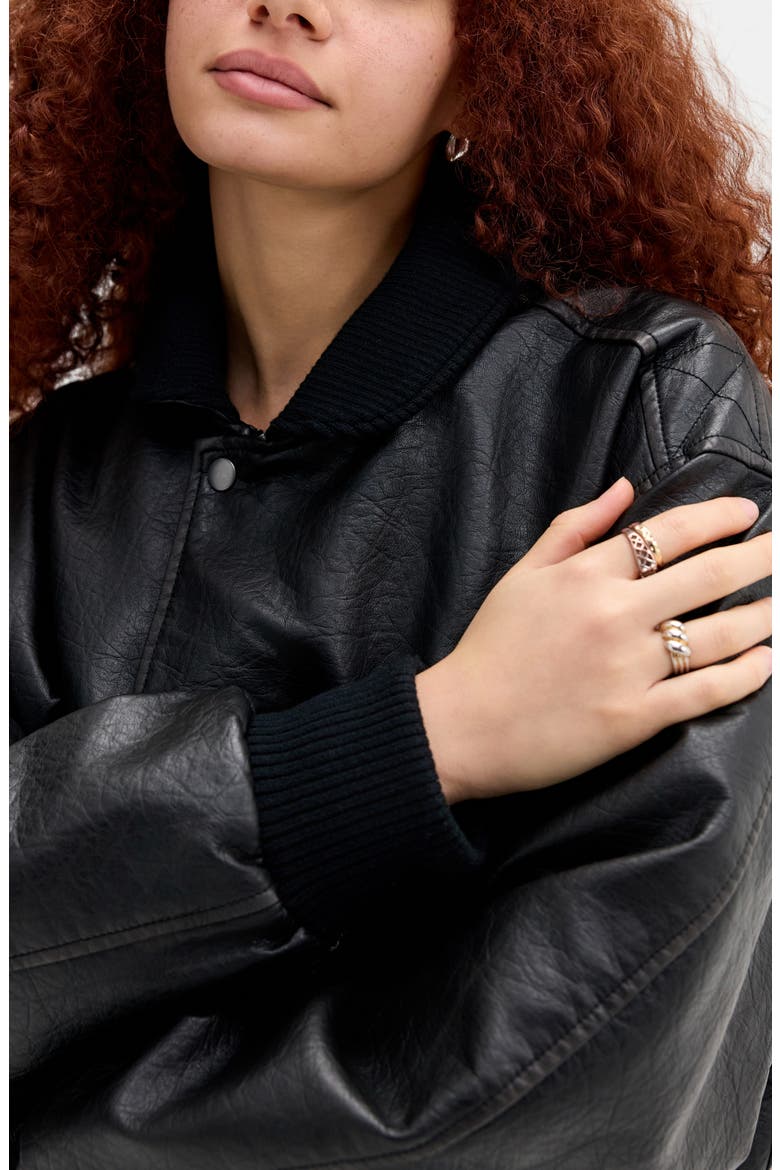 Leon Faux Leather Bomber Jacket, Alternate, color, BLACK