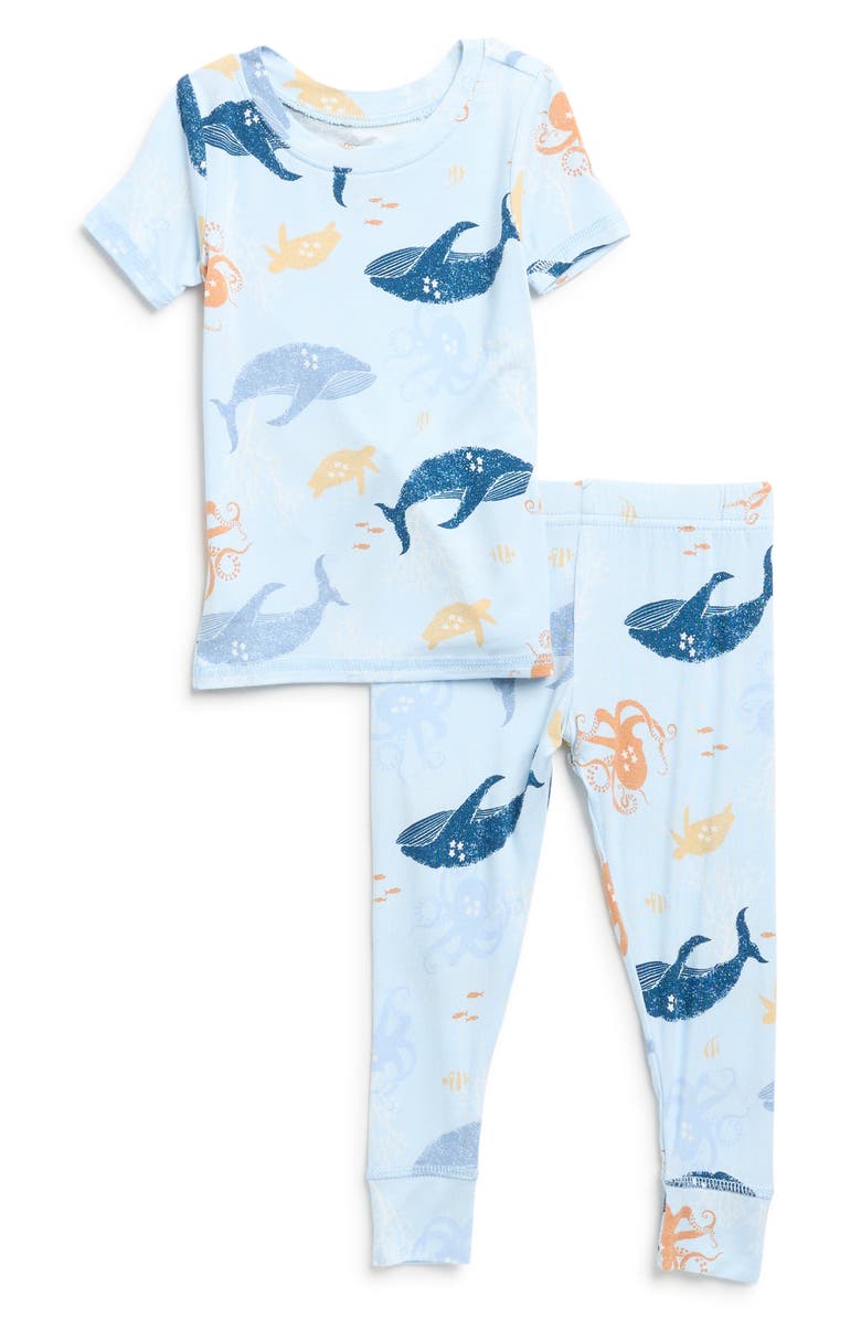 Poppy & Clay Fitted Two-Piece Pajamas, Main, color, Blue Fishes