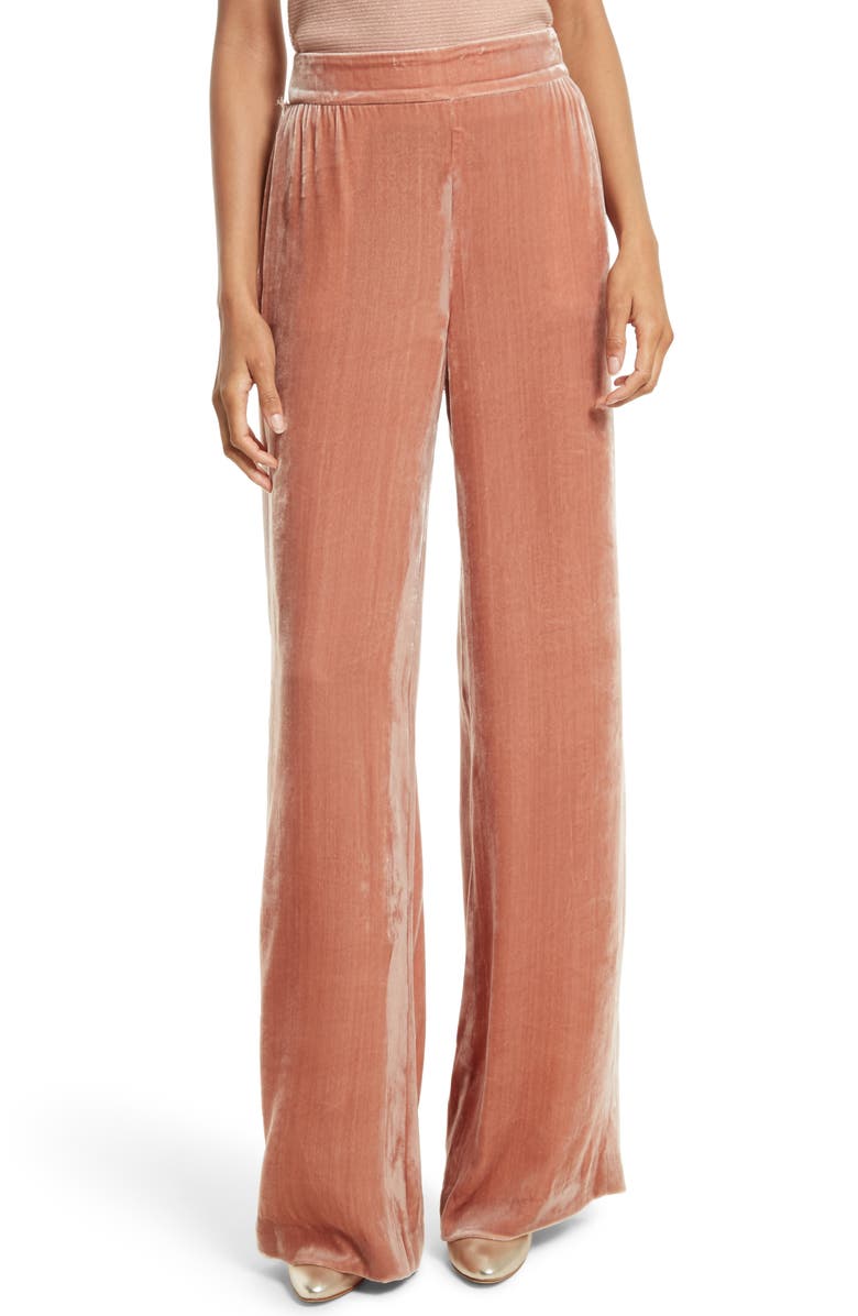 Alice + Olivia Racquel Velvet Wide Leg Pants, Main, color, 