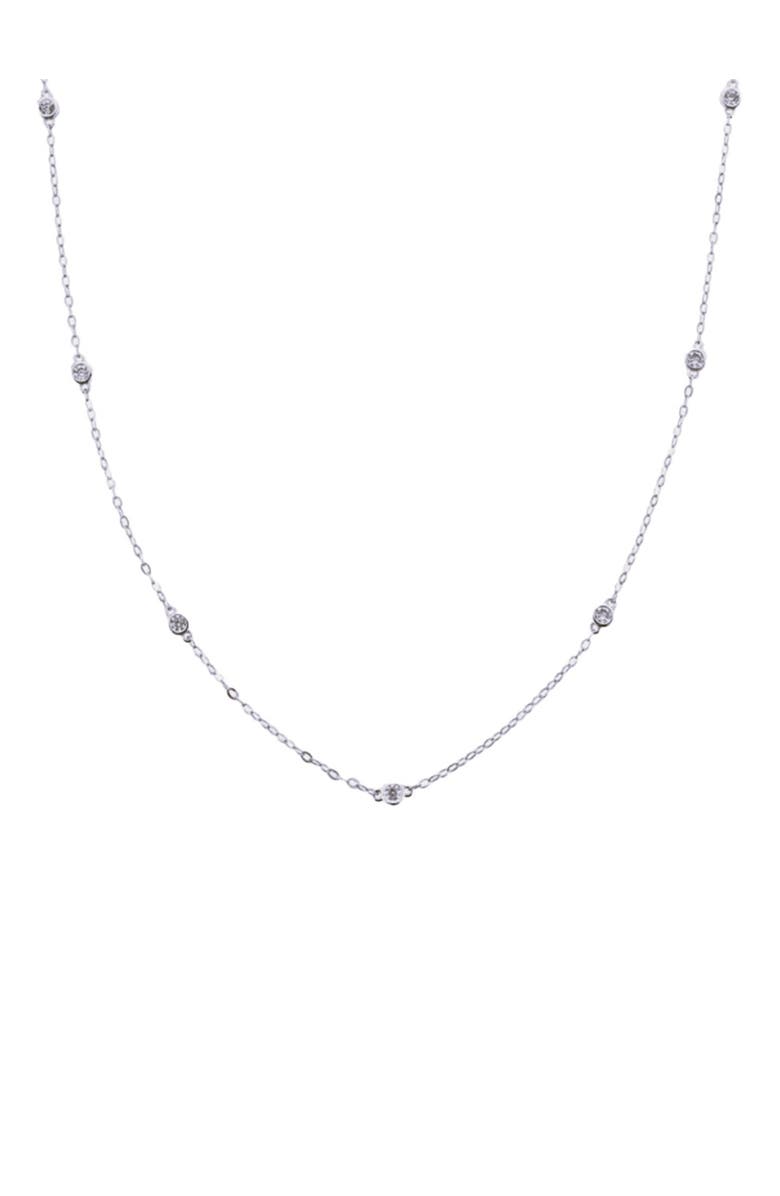 Hollywood Sensation Cosmic Halo Bezel Dainty Necklace with 7 Round Cut Cubic Zirconia, Main, color,