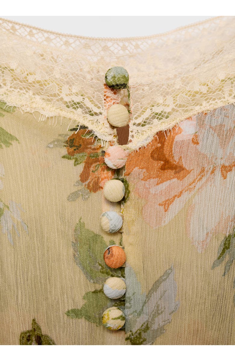 MANGO Floral Tie Leg Jumpsuit, Alternate, color, Ecru