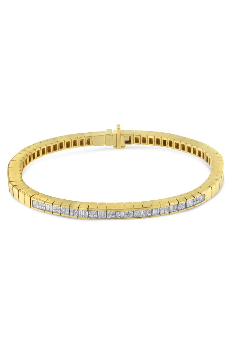 14K Yellow Gold 1-1/10 Cttw Princess & Baguette Cut Diamond Alternating Stone Eternity Tennis Bracelet, Alternate, color, Yellow Gold
