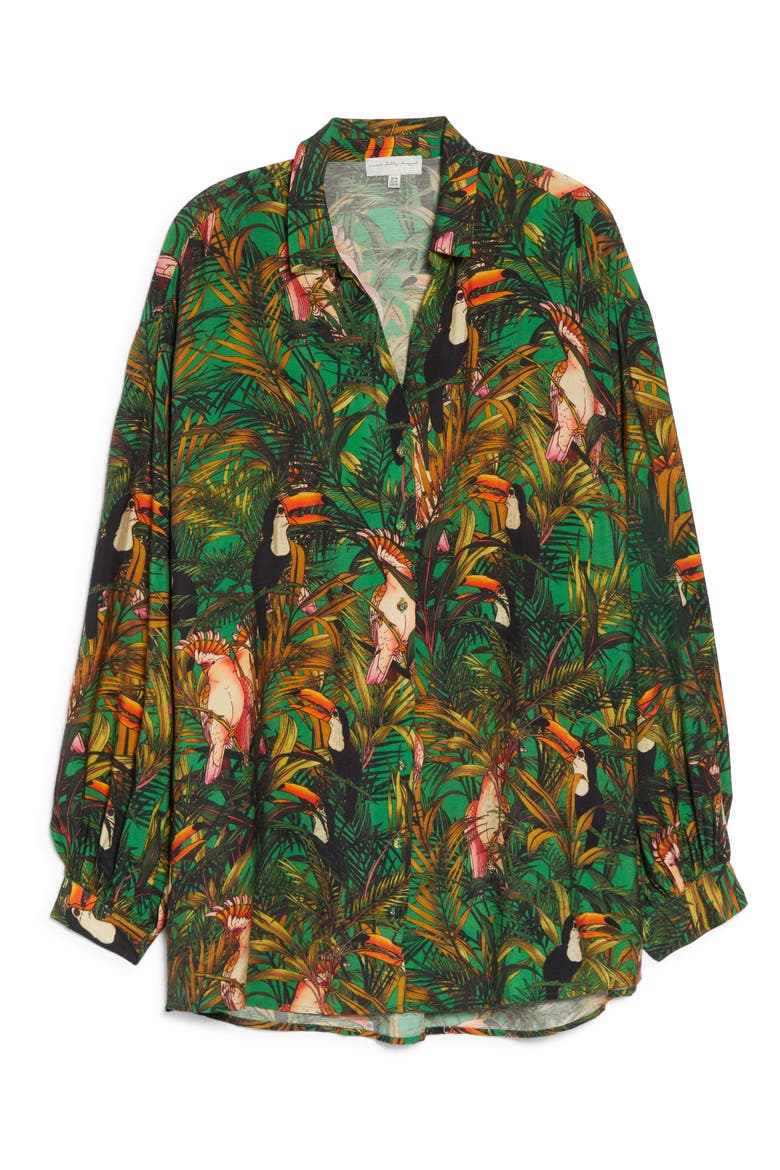 Green Parrot Button-Up Shirt, Alternate, color, MULTI