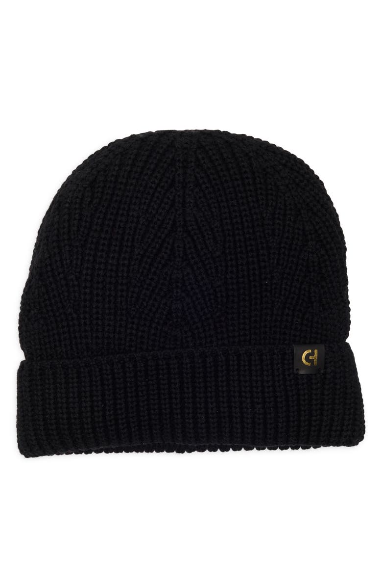 Cole Haan Ribbed Cuffed Beanie, Main, color, Caviar