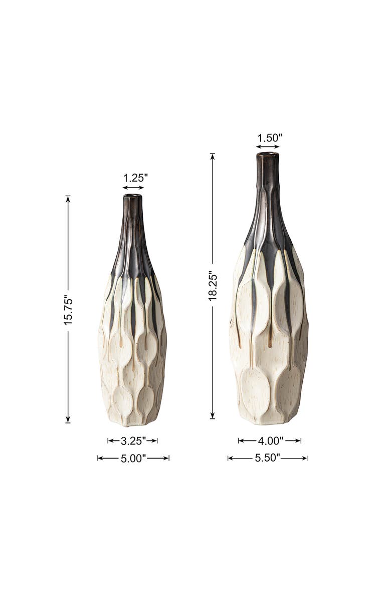 Glitzhome Set of 2 Modern Geometric Faceted Ceramic Table Vases, Alternate, color, White