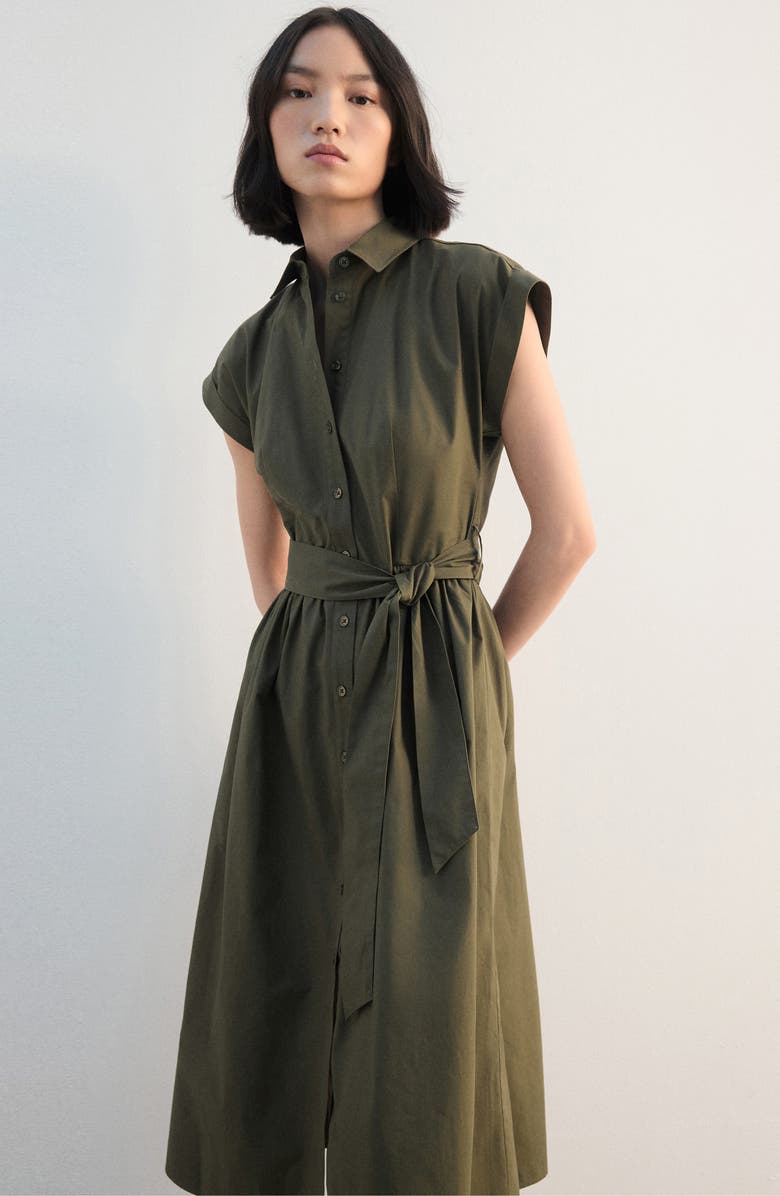 MANGO Tie Belt Shirtdress, Main, color, Khaki Green