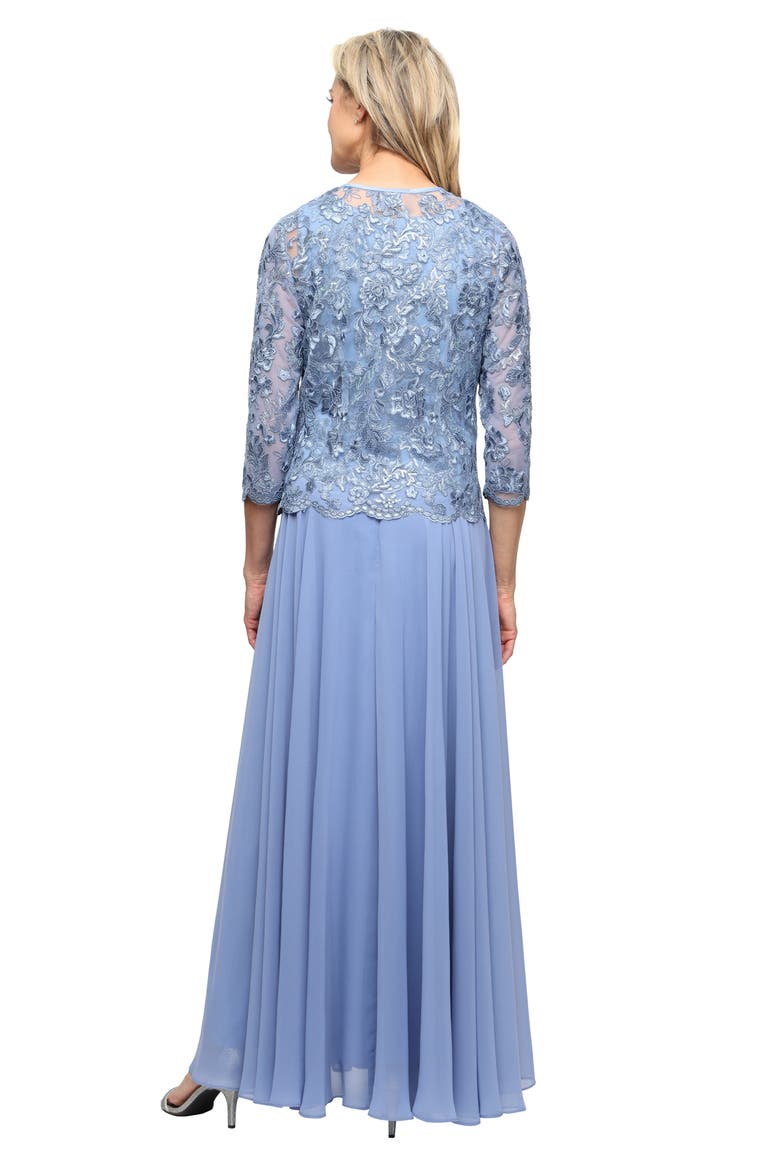 Mixed Media Sleeveless Gown with Embroidered Jacket, Alternate, color, DUSTY BLUE