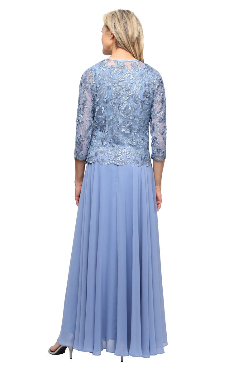 Alex Evenings Mixed Media Sleeveless Gown with Embroidered Jacket, Alternate, color, Dusty Blue