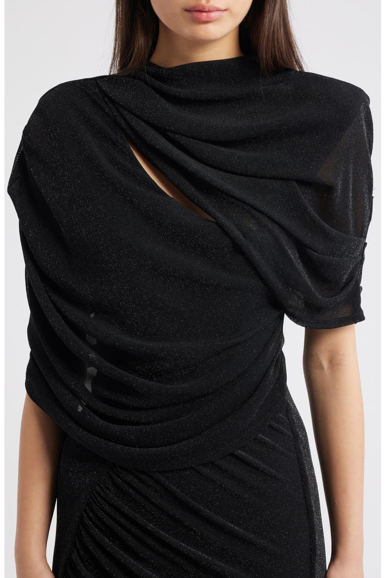 Vionna Metallic Cutout Asymmetric Cocktail Dress, Alternate, color, GLISTENING BLACK