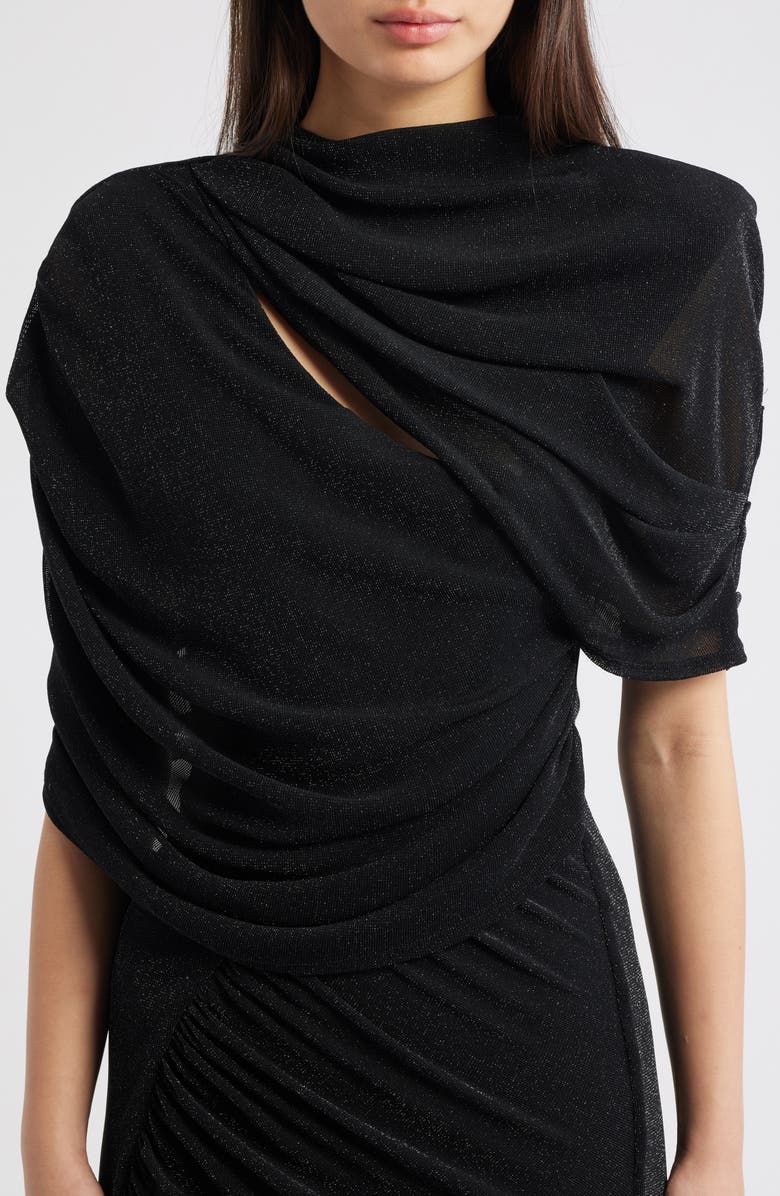 Black Halo Vionna Metallic Cutout Asymmetric Cocktail Dress, Alternate, color, Glistening Black