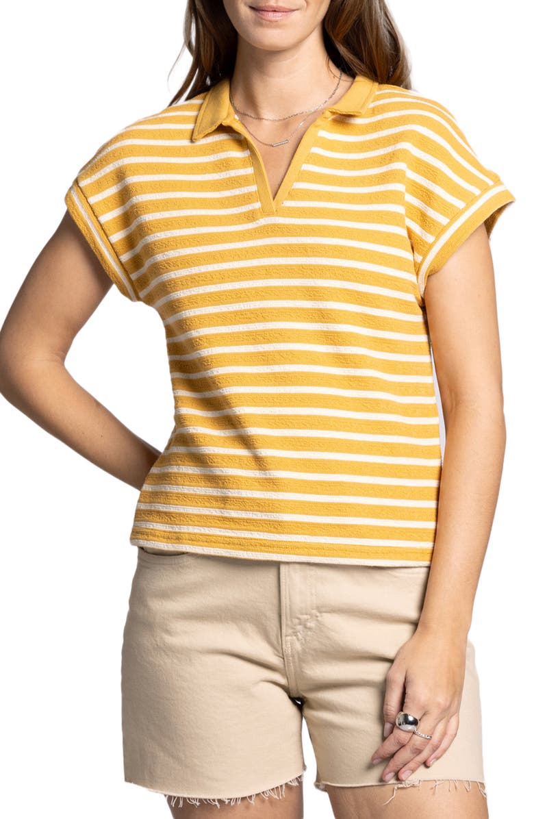 Thread & Supply Jenna Knit Polo, Main, color, Yellow White