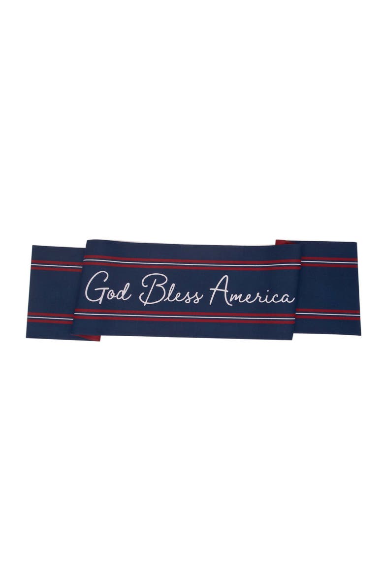 "God Bless America" Cursive Patriotic Table Runner 14" x 72", Main, color, Blue