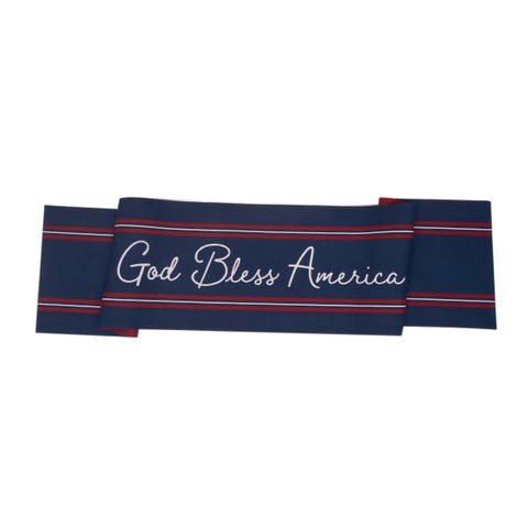 Stars & Stripes Patriotic 4th of July Reversible Graphic Print Machine Washable Table Script Runner 14" x 72"