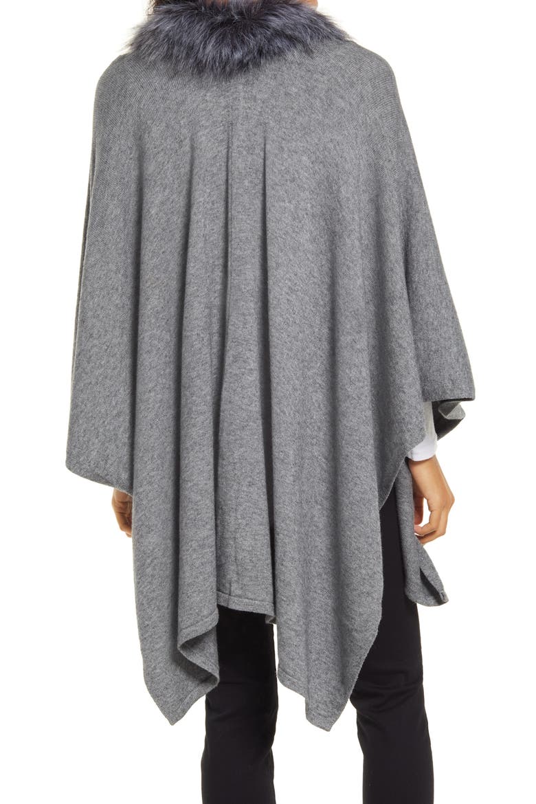Ruana with Faux Fur Trim, Alternate, color, GREY