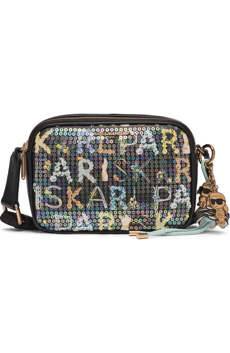 KARL LAGERFELD PARIS Maybelle Sequin KL Crossbody, Main, color, Black Multi