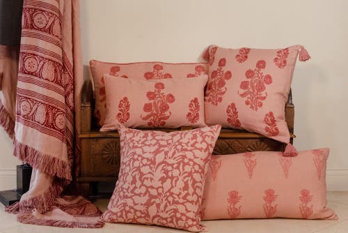 Alamwar Sharmili Decorative Pillow Cover In Coral On Sand
