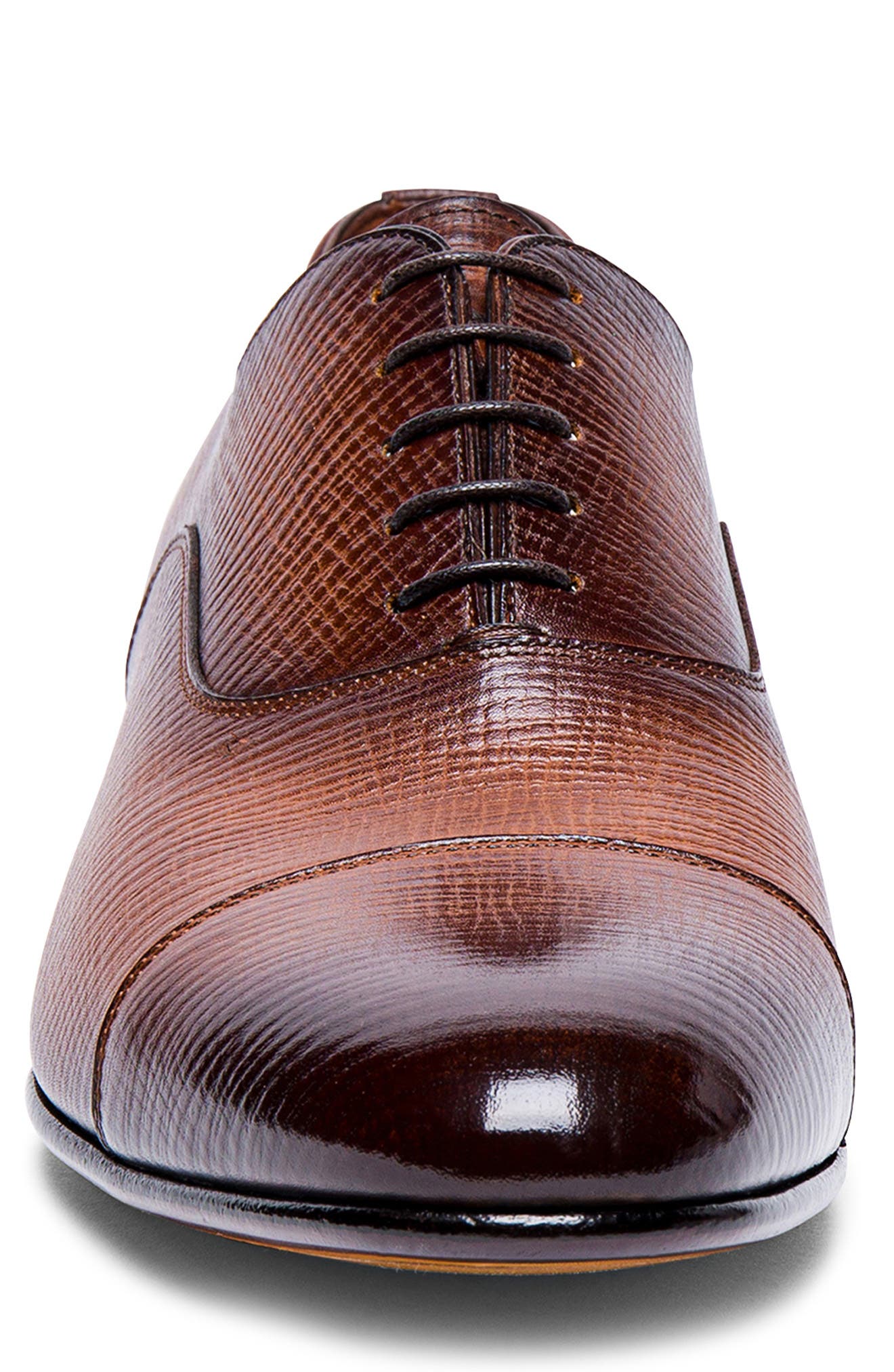 Santoni Darian Textured Cap Toe Oxford, Alternate, color, Brown
