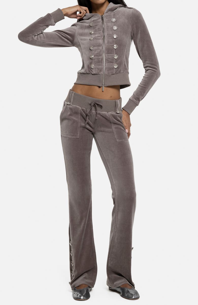 JADED LONDON Bootcut Cotton Blend Velour Military Pants, Alternate, color, Brown