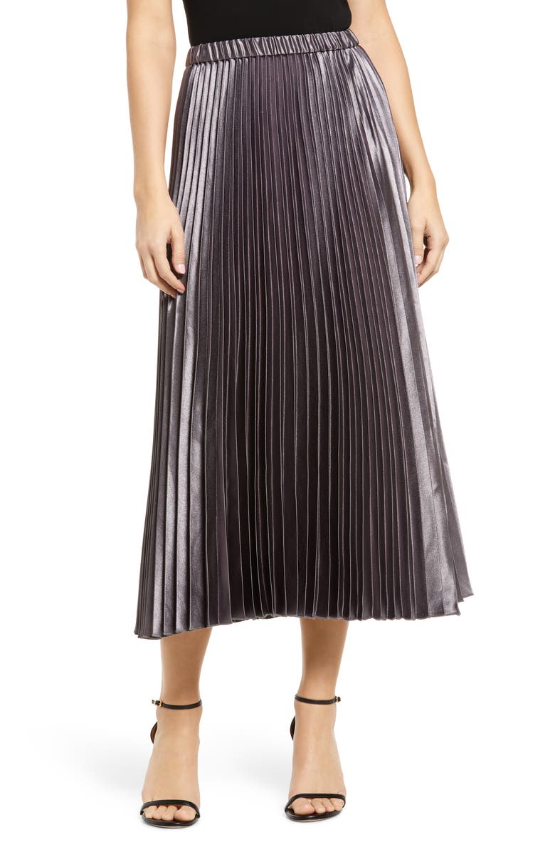 Anne Klein Pleated Satin Midi Skirt, Main, color,
