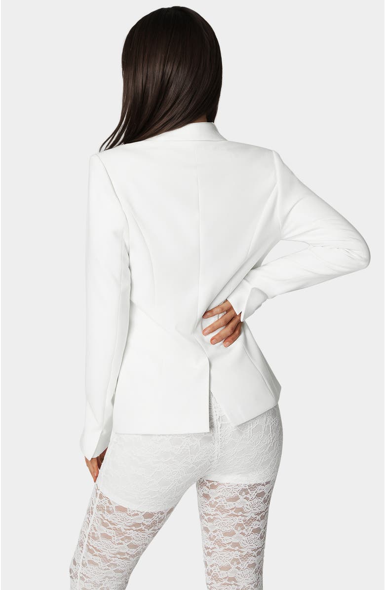 bebe Tailored Lace Combo Blazer, Alternate, color, White Alyssum