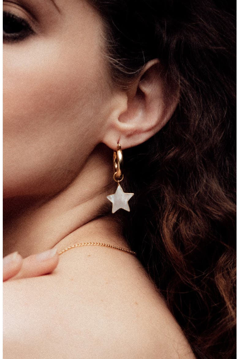 Mini Hoops with Star and Moon, Alternate, color, Gold