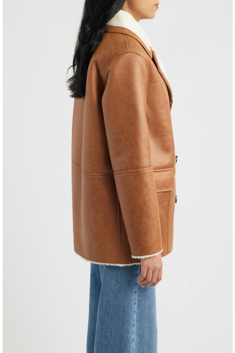 Double Breasted Faux Shearling Coat, Alternate, color, COGNAC / WHITE