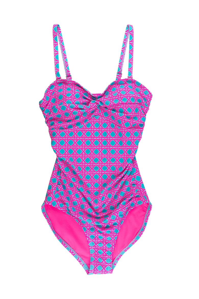 UPF50+ Sun Protected Women's Convertible Bandeau One Piece Swimsuit, Main, color, Neon Sorbet Cane